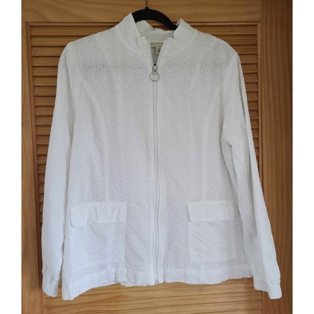 Appleseeds Clean Girl Minimalist Coquette Dainty Embroidered Eyelet Jacket LARGE
